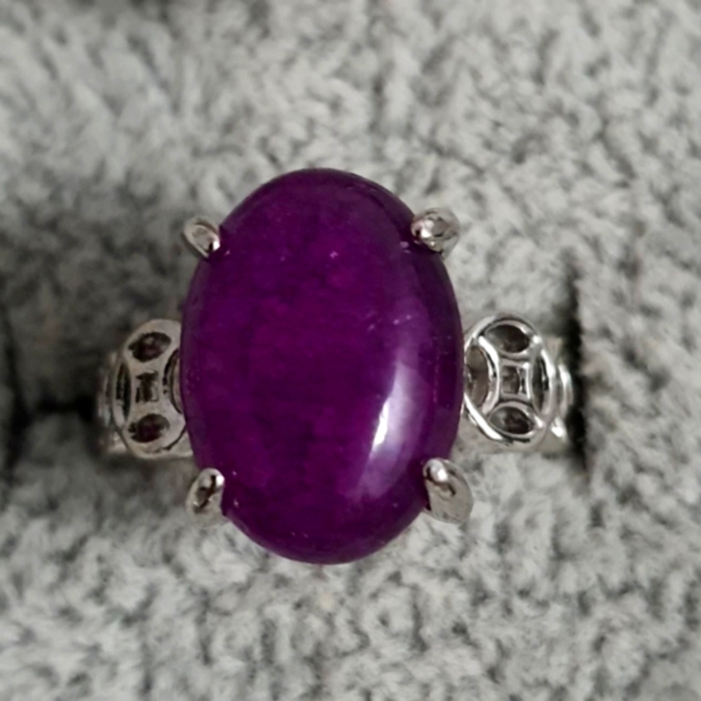 Elegant Purple Hue Ruby Stone Silver Ring